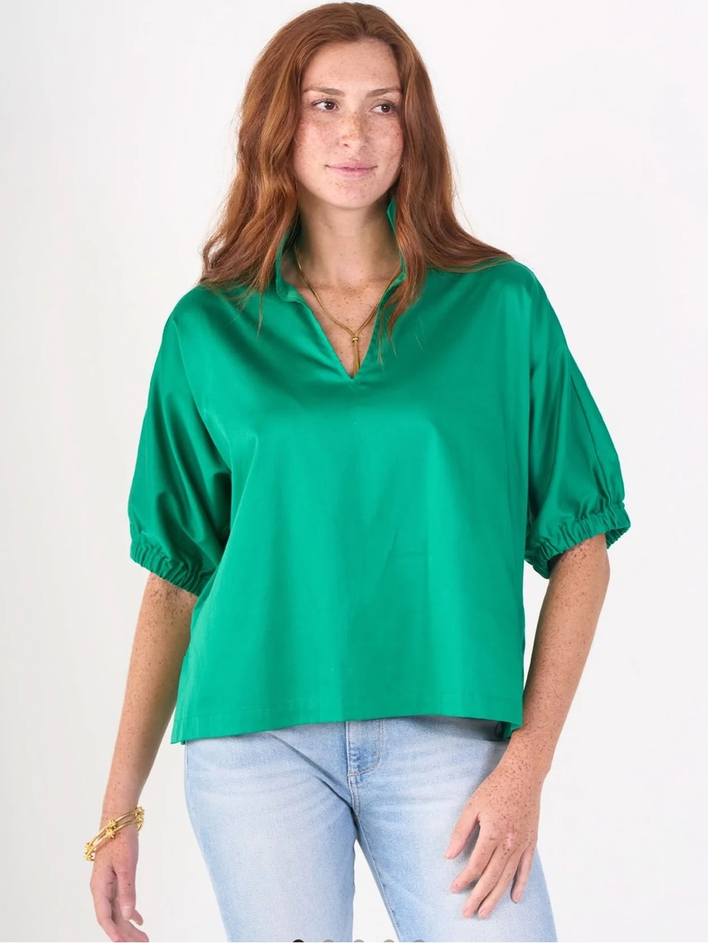 EMILY MCCARTHY Poppy Top Jellybean Green Cotton Poplin Size Large L $198